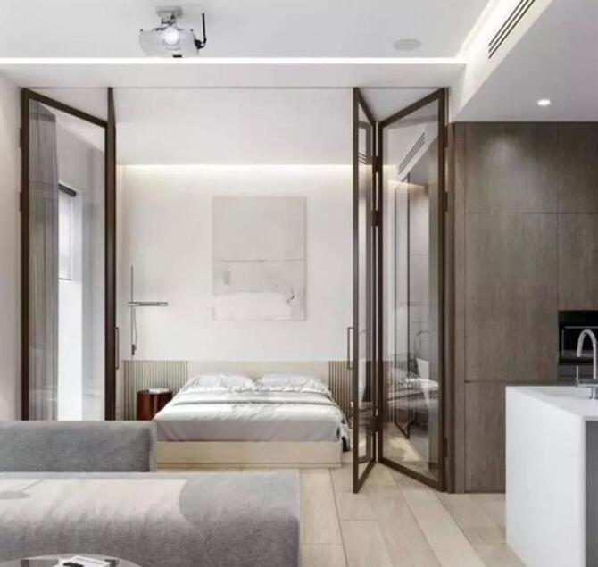 48㎡单身公寓室内设计 客厅巨幕投影仪让人羡慕