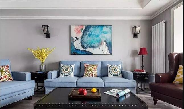 120平美式装修 蓝灰色主卧简直美醉了